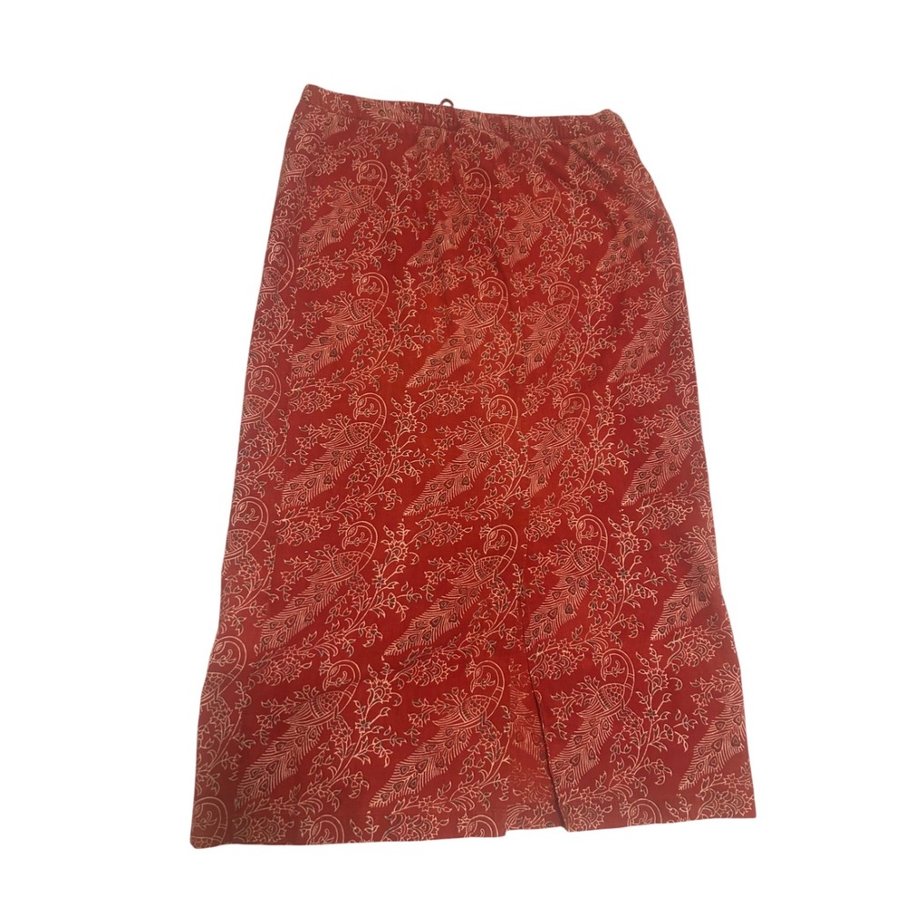 Orvis Vintage Medium Cotton Drawstring waist Red batik boho  cottage skirt
